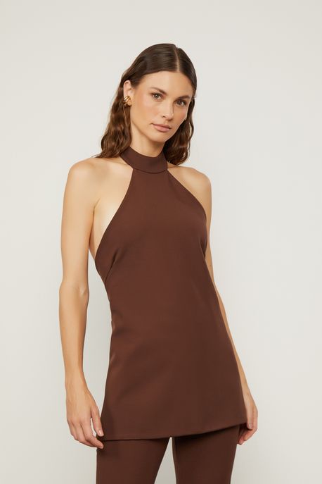 Blusa Frente Única De Malha Estruturada Marrom Marrom Café - G