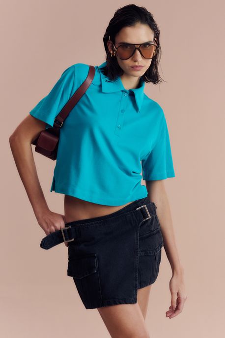 Blusa Polo De Malha Azul Frame - P