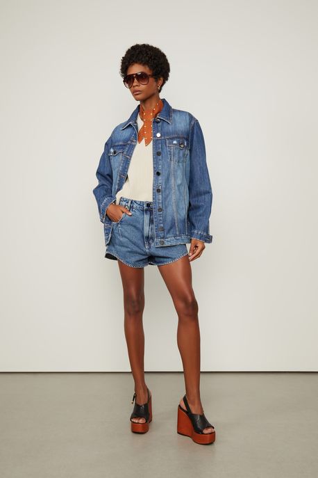Short Jeans Com Detalhe Zíper Bolso Jeans Medio - 42