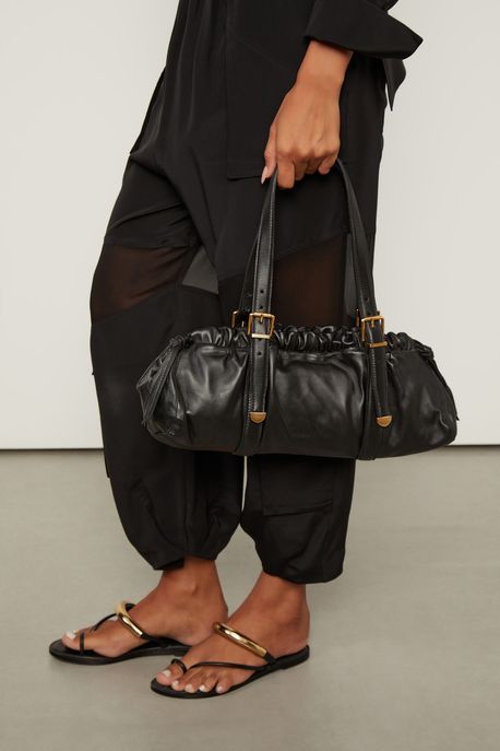 Bolsa De Couro Vintage Fivelas Preto - U