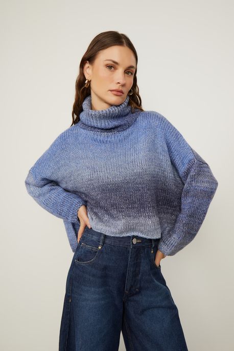 Casaco De Tricot Com Gola Alta Tie Dye Azul - G