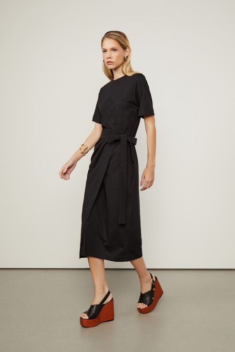 Vestido De Meia Malha Preto Pareo Pesponto Preto - P