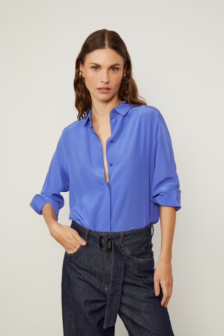 Camisa De Seda Básica Azul Azul Future - 42