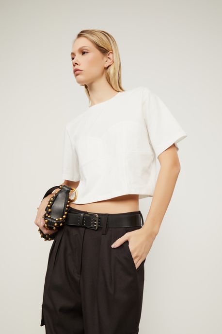 T-Shirt De Malha Corselet Off White - G