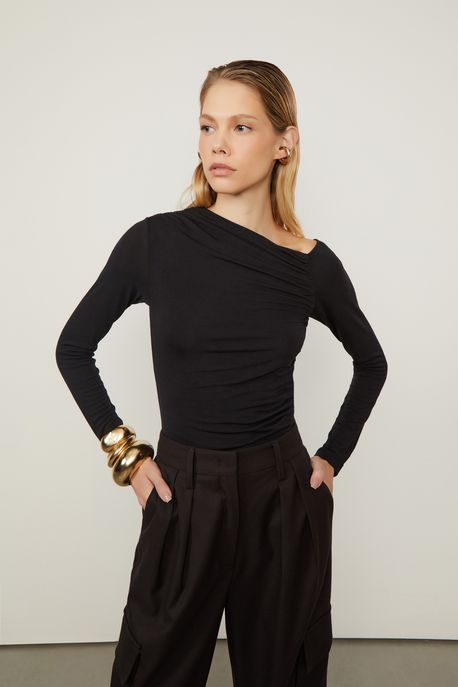 Blusa Manga Longa De Malha Preto - G