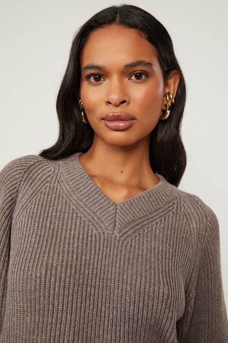 Pull De Tricot Com Gola v Mescla - P