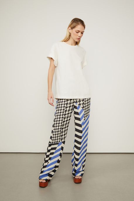 Calça De Georgette Pesado Reta Estampada Est Listra Patch Off e Future - 34