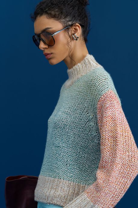 Casaco De Tricot Mix Cores Verde/ Laranja - G