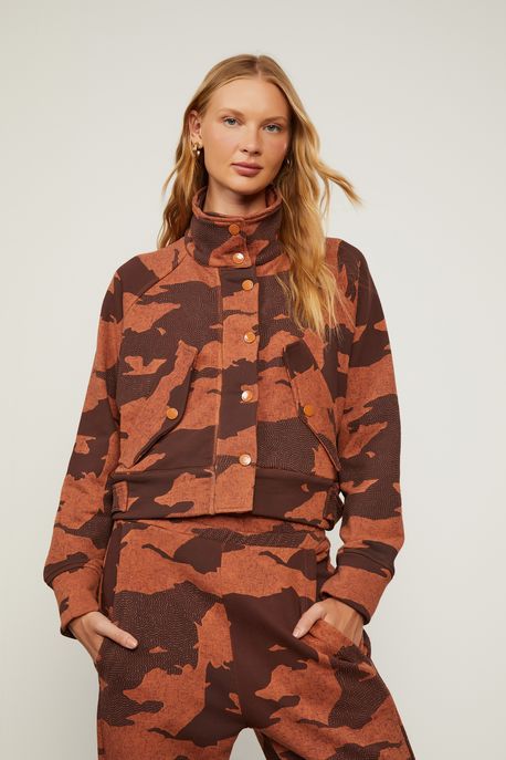 Jaqueta De Moletom Estampada Camuflado Est Textura Think Biscoito e Cafe - M
