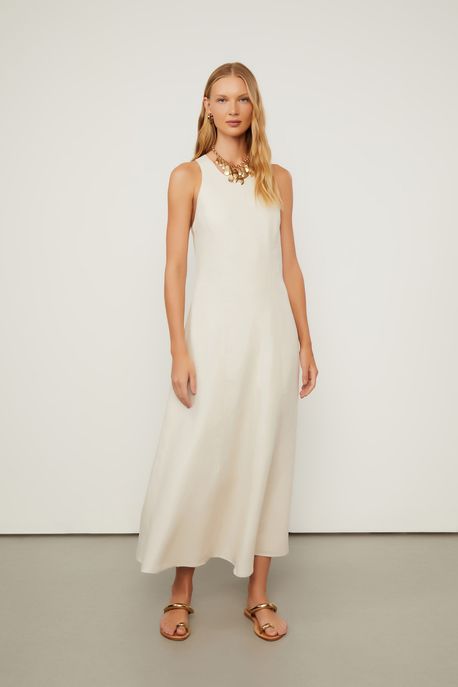 Vestido Midi Sem Manga De Linho Nude Marzipan - 36