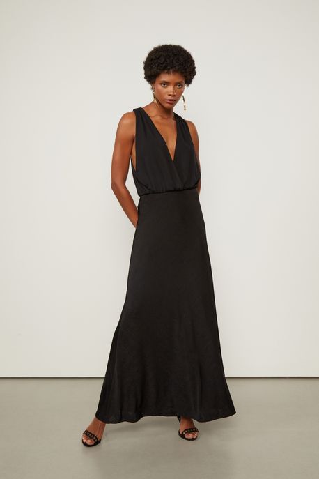 Saia Longa De Jersey Preta Preto - G