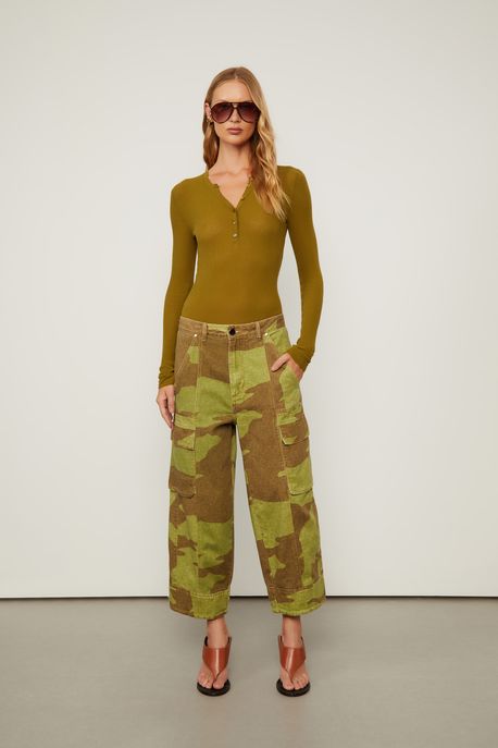 Calça De Sarja Cargo Camuflada Est Textura Think Bamboo e Figo - 40