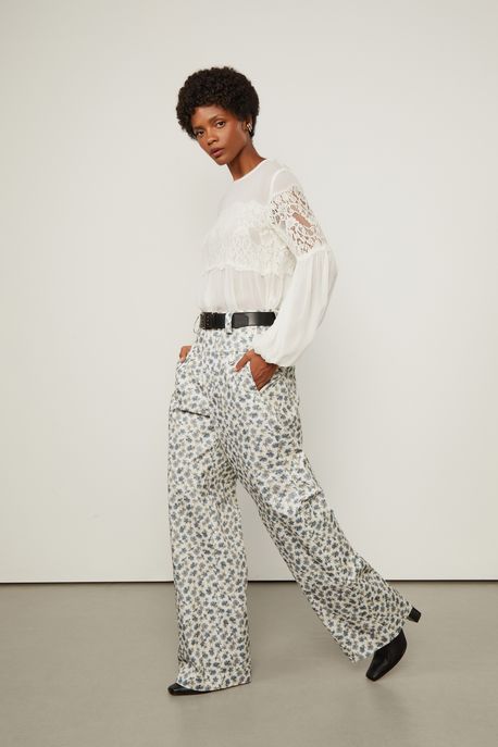 Calca Maia Est Floral Seco Azul e Branco - 44