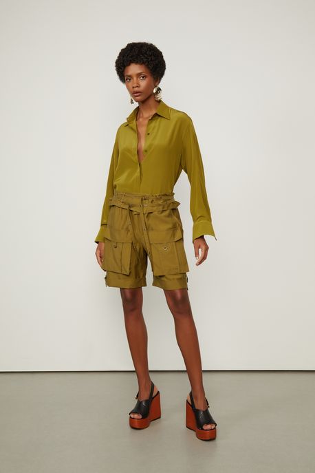 Camisa De Seda Ampla Verde Verde Figo - 44