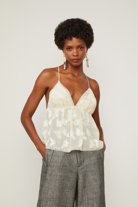 Top De Jacquard Peplum Bege Bege Manha - 36