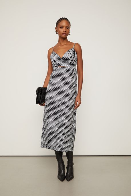 Vestido Midi Gravataria Quadri Est Grav Quadri Off e Preto - 36