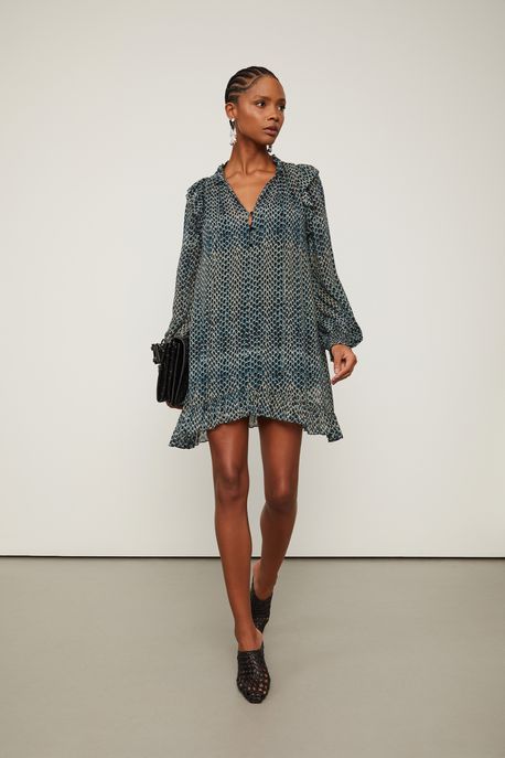 Vestido De Georgette Curto Com Decote v Estampado Est Textura Snake Color - 38