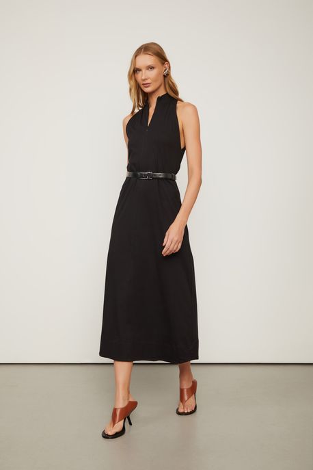Vestido Midi Meia Malha Ziper Preto - P