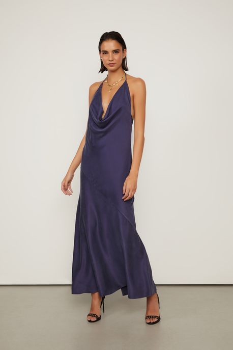 Vestido De Seda Longo Frente Única Azul Degagê Azul Eclipse - 34