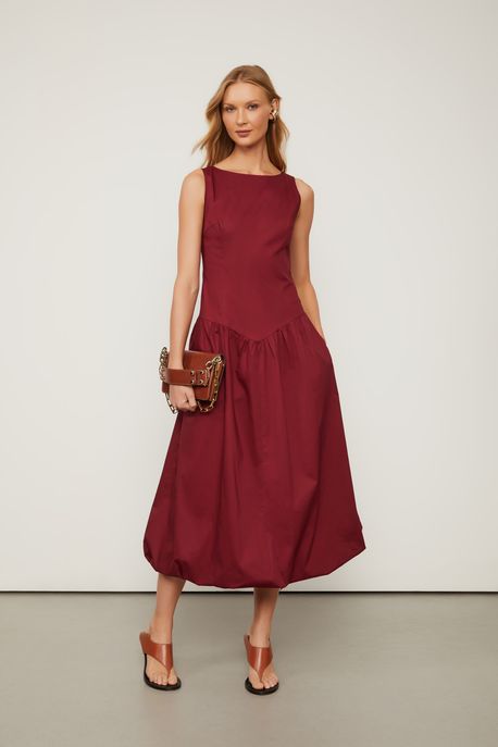Vestido Sem Manga Midi De Tricoline Marrom Rum - 40