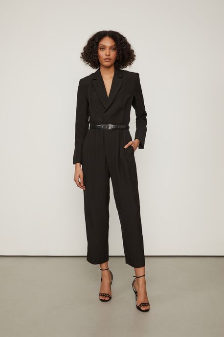 Macacao Alfa De Crepe Preto Preto - 40