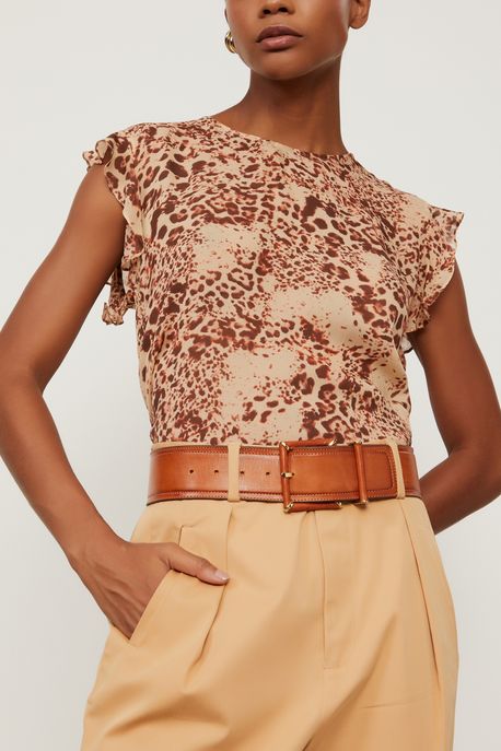 Cinto De Couro Pespontos Caramelo - P