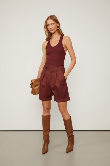 Short Prega Frente Marrom rum Marrom Rum - 42