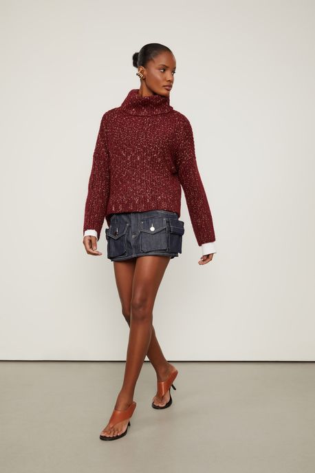 Mini Saia Jeans Com Maxi Bolsos Jeans Escuro - 40