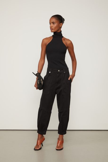 Calça De Sarja Preta Pockets Aletas Preto - 42