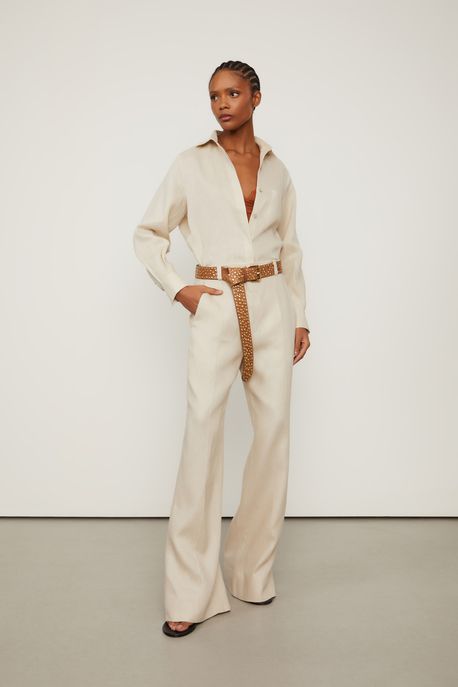 Calça De Linho Com Bolso Bege Sand - 36