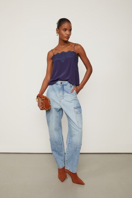 Calça Jeans Pocket Detalhe Aleta Jeans Medio - 44