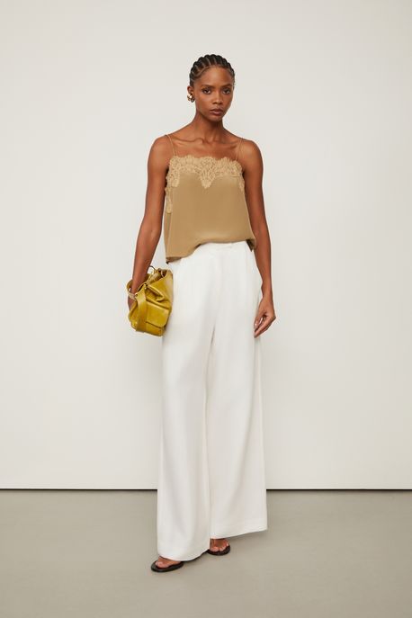 Calça Pantalona Basic Com Linho Off White Off White - 42
