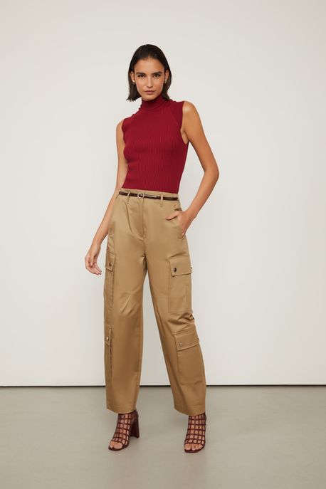 Calca Cargo Com Bolsos Zlt Caqui - 38