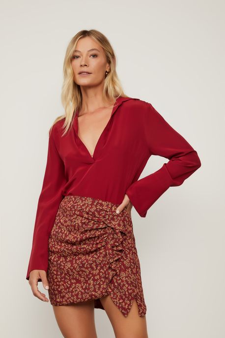 Camisa De Seda Polo Marrom Marrom Ruibarbo - 38