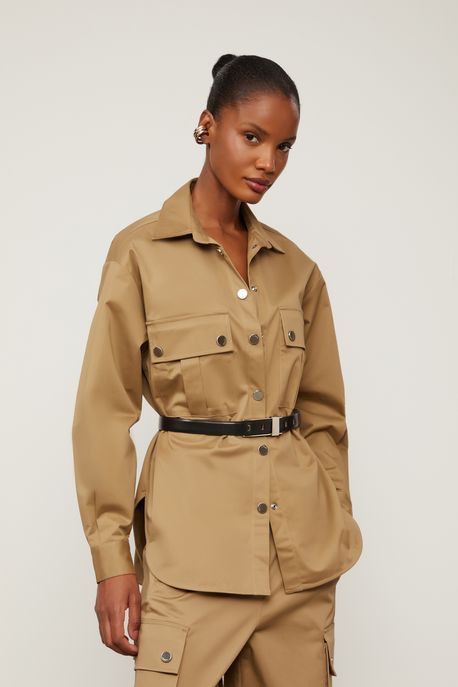 Camisa Com Bolsos Zlt Caqui - M