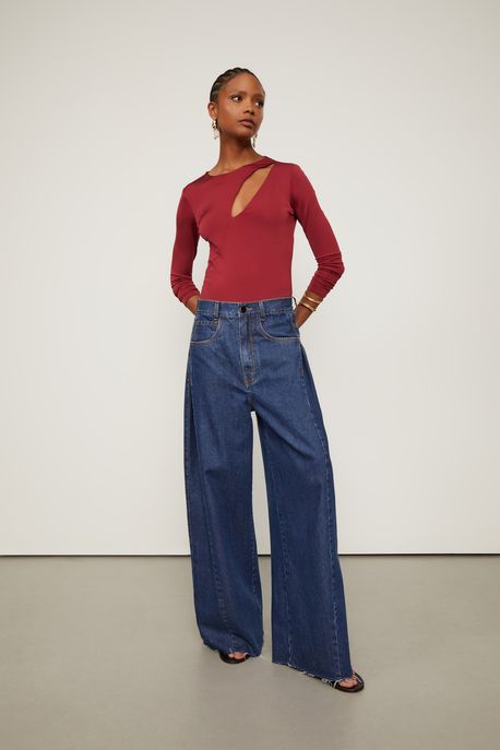 Body De Jersey Vazado Marrom Marrom Ruibarbo - M