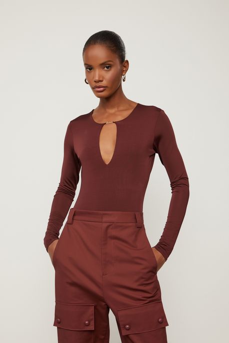 Body De Jersey Decote Marrom Marrom Rum - P