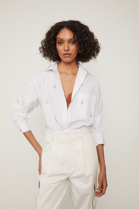 Camisa Com Bordado De Pedra Branco - 34