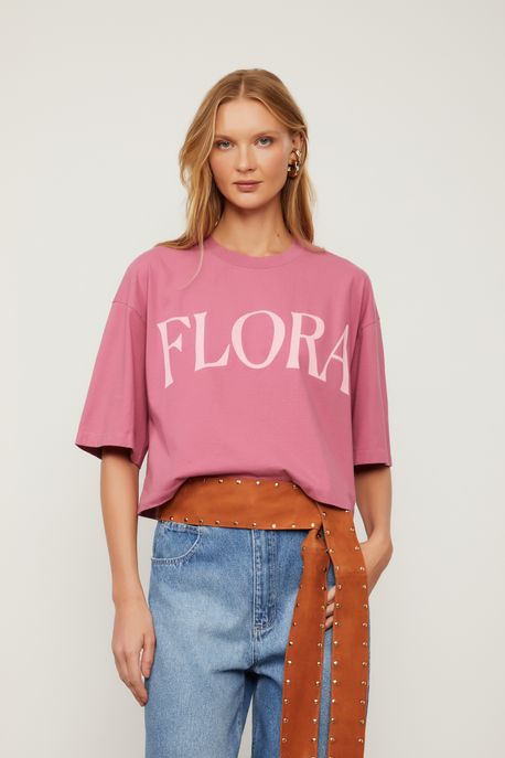 t Shirt De Malha Cropped Rosa Com Silk Flora Rosa Primula - M
