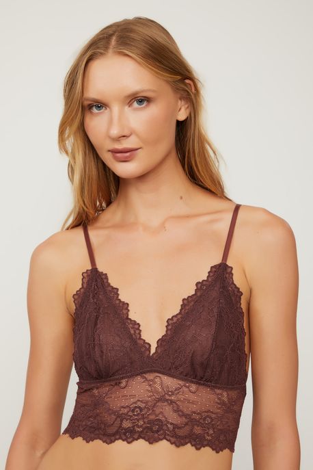 Top Triangulo De Renda Ruibarbo Marrom Ruibarbo - G