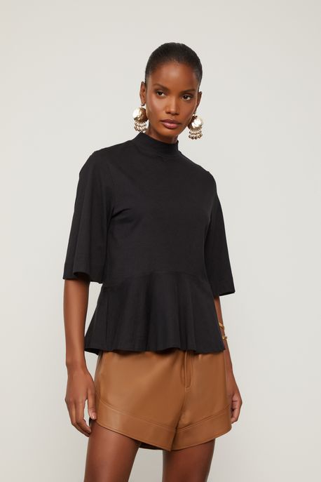 Blusa Malha Manga Media Gola Alta Preto - M