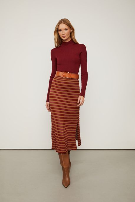 Blusa De Tricot Lurex Manga Longa Cropped Marrom Ruibarbo - M