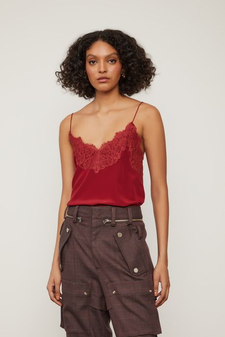 Regata De Seda De Alcinha Marrom Decote v Marrm Ruibarbo - 38