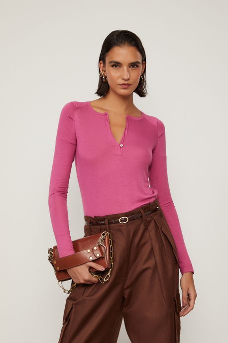 Blusa Manga Longa Ruibarbo Raglan Rosa Primula - G