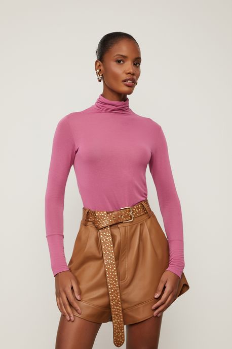 Blusa Segunda Pele De Malha Marrom Rosa Primula - P