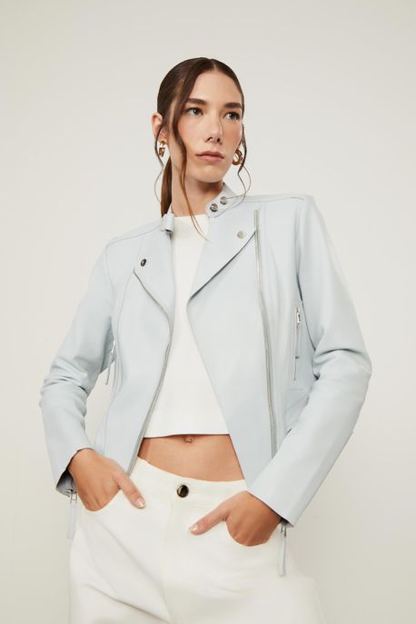 Jaqueta De Couro Motor Classica Azul Azul Pale - 38