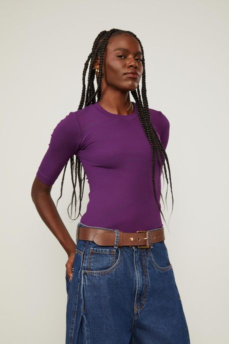 Blusa Tee Manga Média Roxo Plum Roxo Plum - GG