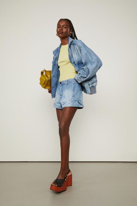 Blusa De Tricot Canelado Com Manga Longa Básica Amarelo Lemon Grass - M