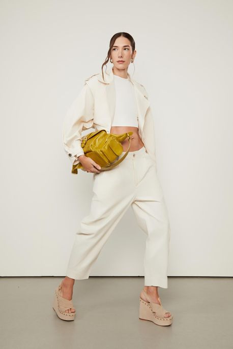 Blusa Cropped Malha Manda Longa Basico Off White - GG