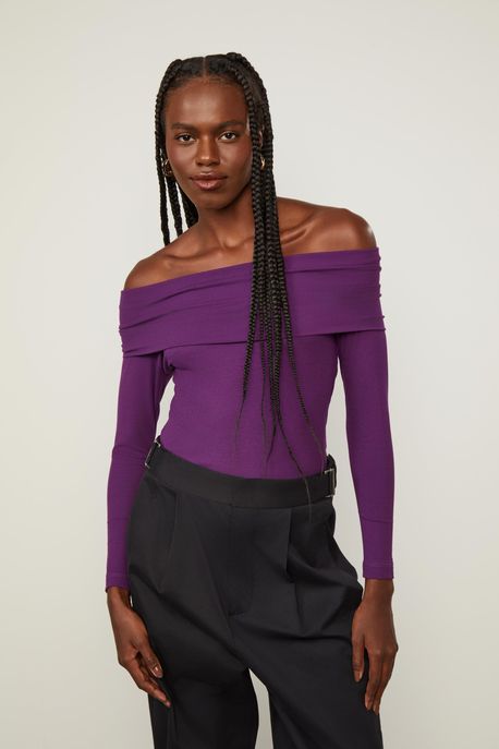 Blusa Malha Ombro a Ombro Roxo Roxo Plum - M